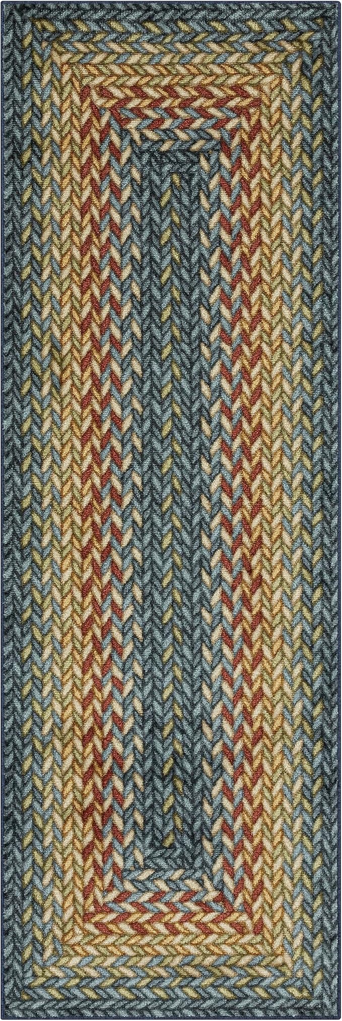 Maples Rugs Marion Bohemian Braided Design Print Runner Rug – Made in USA – Washable, Non Slip Indoor Carpet for Hallway, Kitchen, and Laundry Room, 2' x 6', Multi-Color
