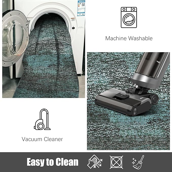 RUGSURE Washable Area Rug - 1/6 Thick - Stain & Water Resistant Non-Slip - Resistant Rug for Living Room, Bedroom, Nursery, Pet & Child Friendly, Vintage Charm Area Rugs (Green, 3' x 5 ')