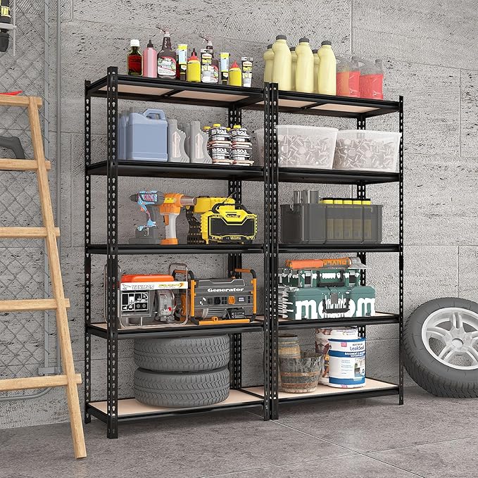 72" H Metal Storage Shelves 1500LBS Heavy Duty,5 Tier Garage Shelving Unit,Adjustable Garage Storage Utility Rack for Kitchen Pantry Basement Bathroom Closet