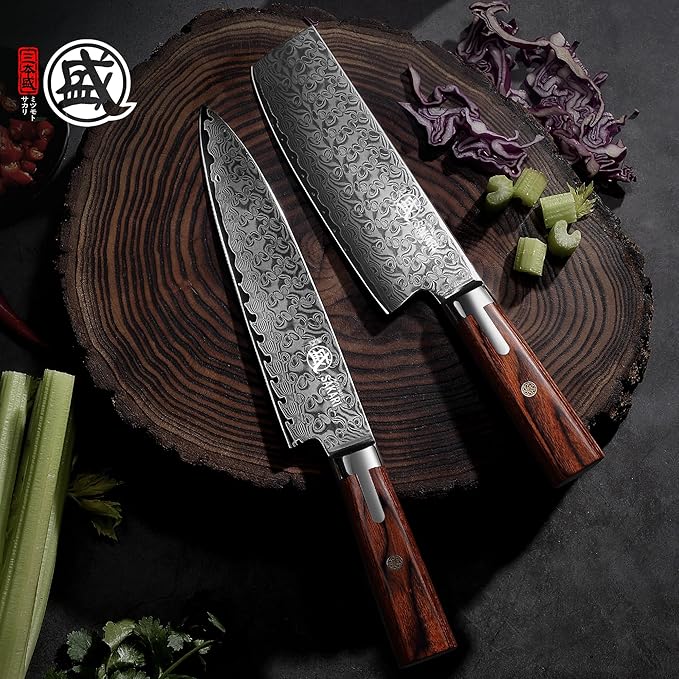 MITSUMOTO SAKARI Gyuto Chef Knife 8 inch, S301 Powder Damascus Steel Professional Kitchen Knife (Hand Forged)