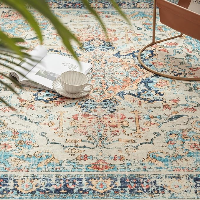 Topllen Runner Rug - 2'x6' Boho Washable Kitchen Rug, Non-Slip Soft Low Pile Rugs Indoor for Entrance Living Room Bedroom Bathroom,Vintage Throw Hallway Carpet Stain Resistance (Multi, 2x6ft)