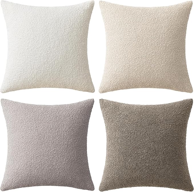 MIULEE Pack of 4 Decorative Textured Boucle Throw Pillow Covers 18x18 Inch Neutral Accent Solid Pillow Cases Soft Couch Cushion Covers for Modern Farmhouse Boho Chair Sofa Bed Livingroom Home Decor