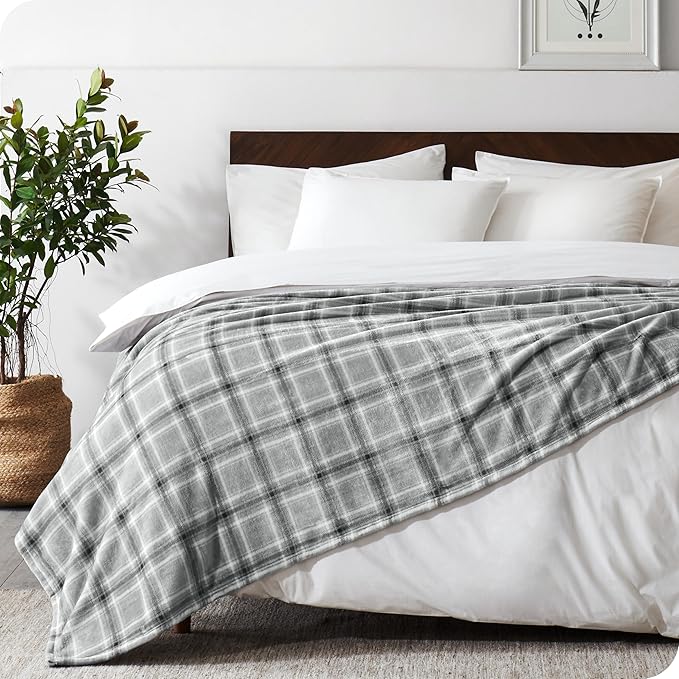 Bare Home Textured Fleece Blanket - Twin/Twin Extra Long - Ultra-Soft Lightweight for Bed, Sofa, and Couch - Luxury Microplush - Cozy Warm Blanket (Twin/Twin XL, Tartan Plaid)