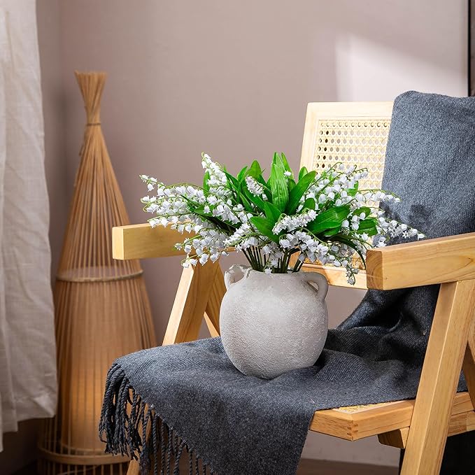 Ceramic Flower Vase, Porcelain Vases, 6 Inch Vintage Terracotta Vase with Hadle for Home Decor, Decorative Farmhouse Vase for Home Decor, Living Room, Shelf Decor, Farmhouse, Table, Lyeec