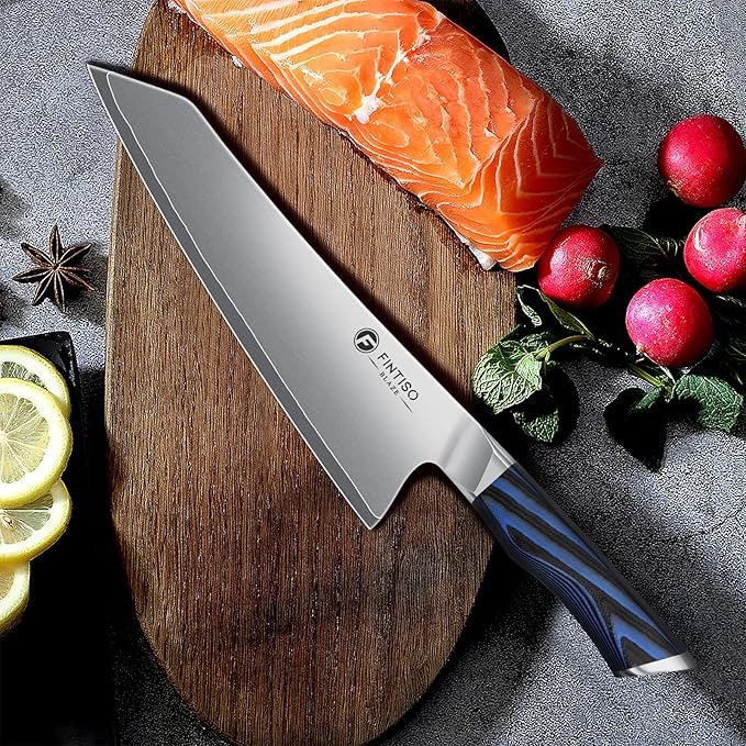 FINTISO 8 Inch Chef Knife, High-End Kitchen Knife with G10 Handle, Ultra Sharp 5 Layer 10Cr15CoMoV Japanese Stainless Steel Professional Cooking Knife, Cutting Knife for Home and Kitchen