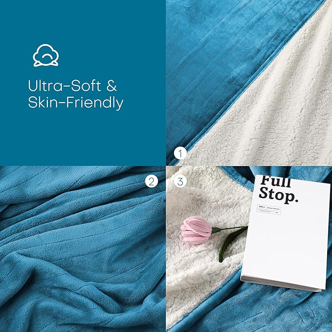 Electric Heated Blanket Full Size 72"x84" - Microplush & Sherpa Fabric Dual-Sided, 6 Heat Settings & 1-10 Hours Auto Off , Cozy Warming Throw for Home, Office, or Bed, Machine Washable, Tile Blue
