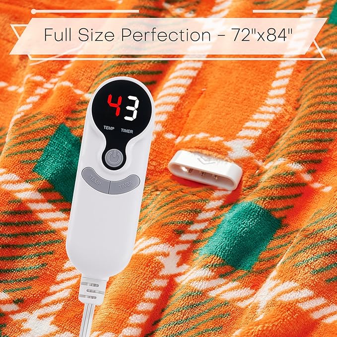 LUXIAN Electric Heated Blanket Full Size 72"x84" - Microplush & Sherpa Fabric Dual-Sided, 6 Heat Settings & 1-10 Hours Auto Off, Cozy Warming Throw for Home, Office, or Bed, Machine Washable, Orange