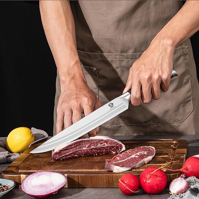 WILDMOK Carving Knife 8 Inch, Profession Meat Cutting Knife, German Stainless Steel BBQ Knife with Ergonomic Handle, Gifts Packed