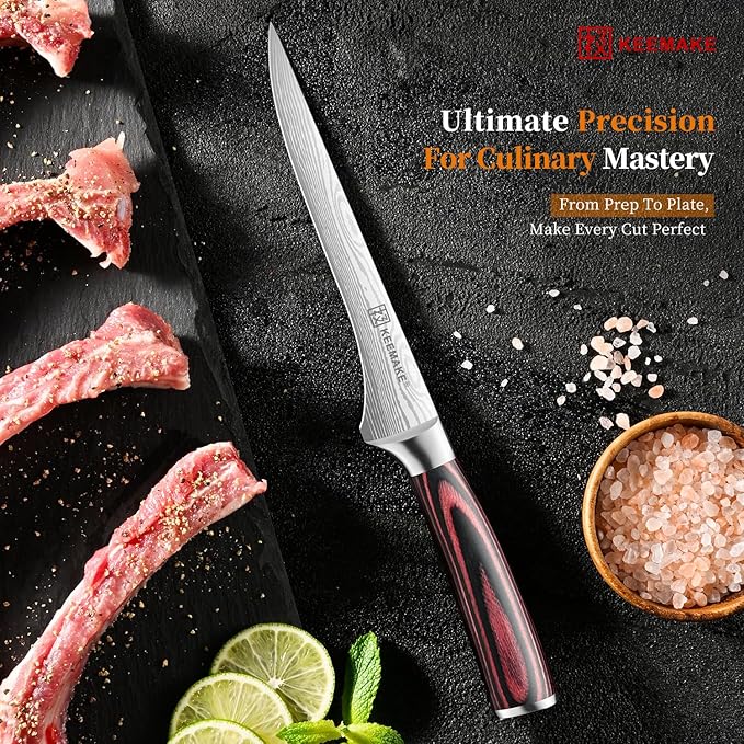 KEEMAKE Fillet Knife 6 Inch, Super Sharp Boning Knife High Carbon Stainless Steel Deboning Knives for Meat Cutting, Fish Knive with Ergonomic Pakkawood Handle with Gift Box