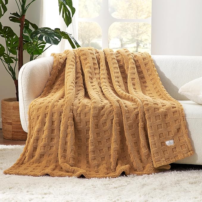 Cozy Bliss Soft Queen Size Waffle Blanket - Lightweight Cozy Blankets Gift for Women,Cute Checkered Throws Blanket for Bed, Couch and Sofa,Brown,90x90 Inches