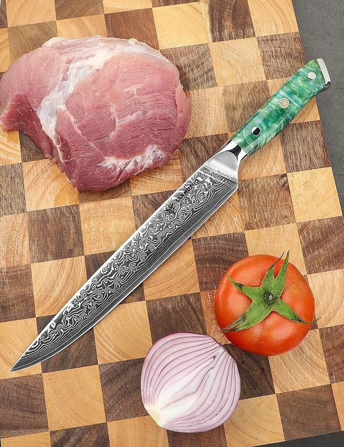 Carving Knife - 9 inch Kitchen Meat Cutting Slicing Knife- Xuan Series - VG10 Damascus Steel with Resin Handle (Jade Green)