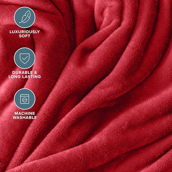 Bare Home Fleece Blanket - Throw/Travel - Ultra-Soft Lightweight for Bed, Sofa, and Couch - Luxury Microplush - Cozy Warm Blanket (Throw/Travel, Red)