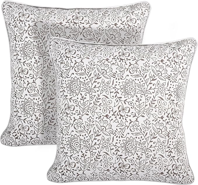 Ridhi Modern Farmhouse Pillow Covers Decorative Cotton Throw Pillow Covers Set of 2 Taupe Cushion Covers with Piping for Couch Sofa Bed Living Room Spring Home Decor 18x18