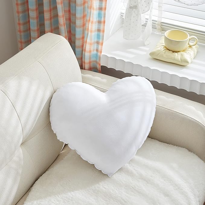 MOOWOO Fluffy Heart Throw Pillow with Pillow Cover and Insert, Shaggy Faux Fur,Valentines Day Decor,Christmas Decorations, Love Pillow (White, Heart Shape-15.7X15.7Inches)