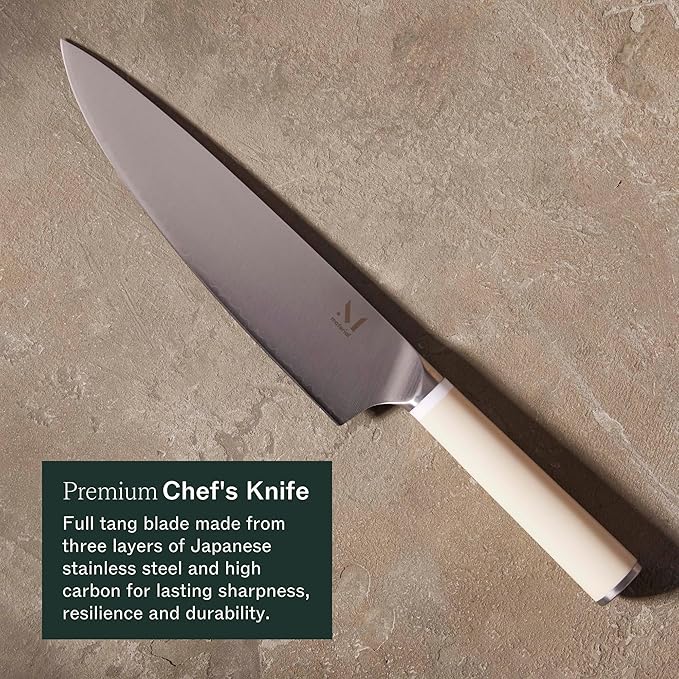 Material, The 8" Japanese Chef's Knife For Chopping & Cutting, Razor-Sharp Strong Blade, Carbon Stainless Steel, Cool Neutral