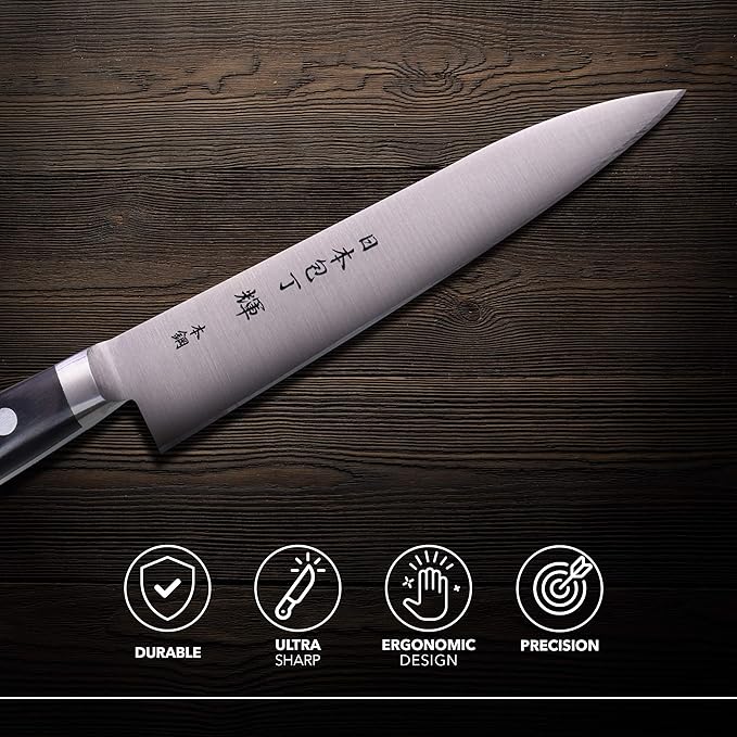 Kagayaki CarboNext Japanese Chef’s Knife, KC-2ES Professional Petty Knife, High Carbon Tool Steel Pro Kitchen Knife with Ergonomic Pakka Wood Handle, 5.9 inch
