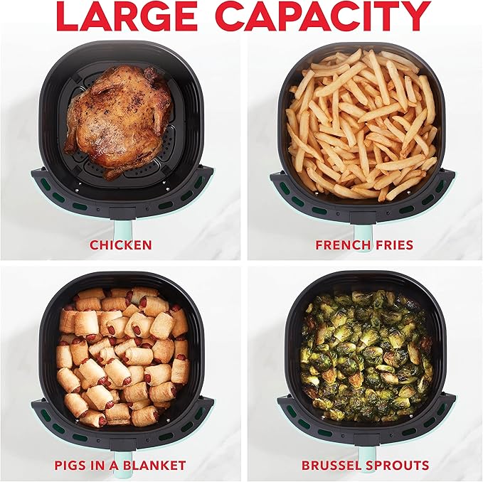 DASH Tasti-Crisp™ Electric Air Fryer Oven, 6 Qt. Family Size, Black – Compact Air Fryer with Large Basket for Healthier Food in Minutes, Ideal for Small Spaces - Auto Shut Off, Analog, 1700-Watt