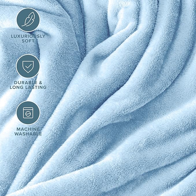 Bare Home Fleece Blanket - Throw Extra Long - Ultra-Soft Lightweight for Bed, Sofa, and Couch - Luxury Microplush - Cozy Warm Blanket (Throw XL, Light Blue)