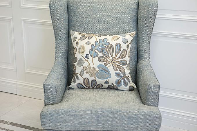 Mika Home Set of 2 Jacquard Tropical Leaf Pattern Throw Pillow Covers Decorative Pillowcase 20X20 Inches,Blue Cream