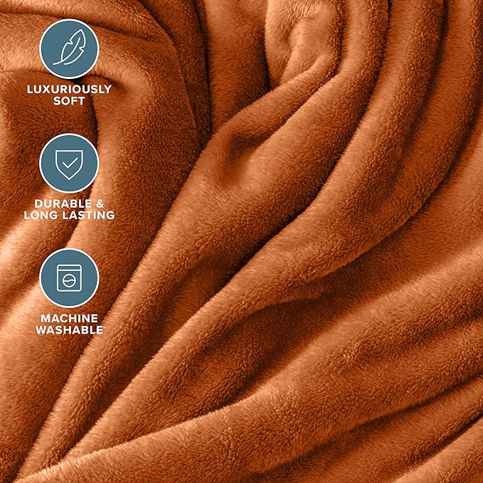 Bare Home Fleece Blanket - Twin/Twin Extra Long - Ultra-Soft Lightweight for Bed, Sofa, and Couch - Luxury Microplush - Cozy Warm Blanket (Twin/Twin XL, Sienna)