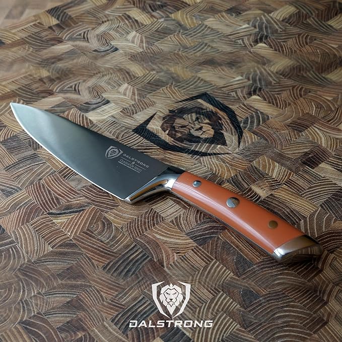 Dalstrong Chef Knife - 8 inch - Gladiator Series - Forged High Carbon German Steel - Orange ABS Handle - Full Tang Kitchen Knife - Cooking Knife - w/Sheath - Razor Sharp Chef's Knife - NSF Certified