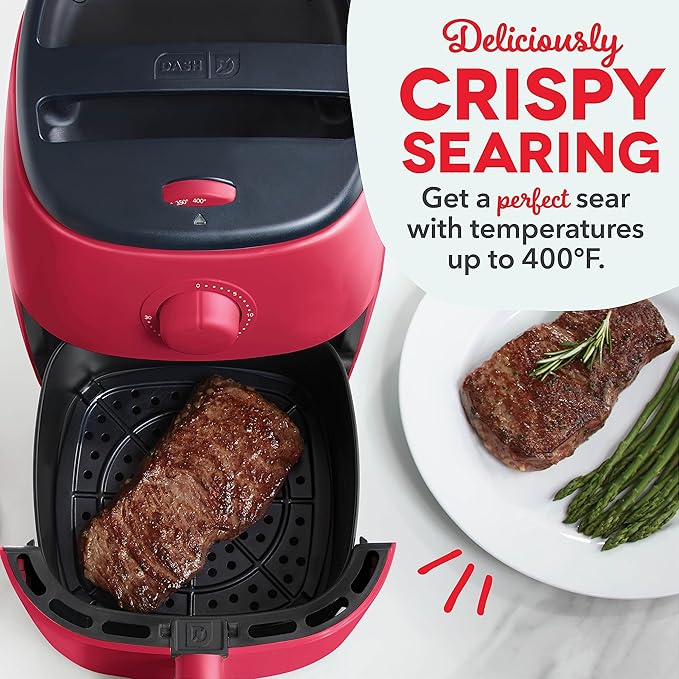 DASH Tasti-Crisp™ Electric Air Fryer Oven, 2.6 Qt., Red – Compact Air Fryer for Healthier Food in Minutes, Ideal for Small Spaces - Auto Shut Off, Analog, 1000-Watt