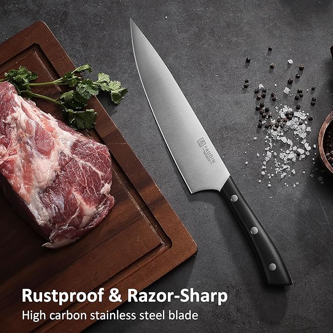 PAUDIN Kitchen Knife Set, 7 Piece Chef Knife Set, High Carbon Stainless Steel Kitchen Knives, Ultra Sharp Knives Set for Kitchen, Precise Cutting, Durable with Ergonomic Handle, Black