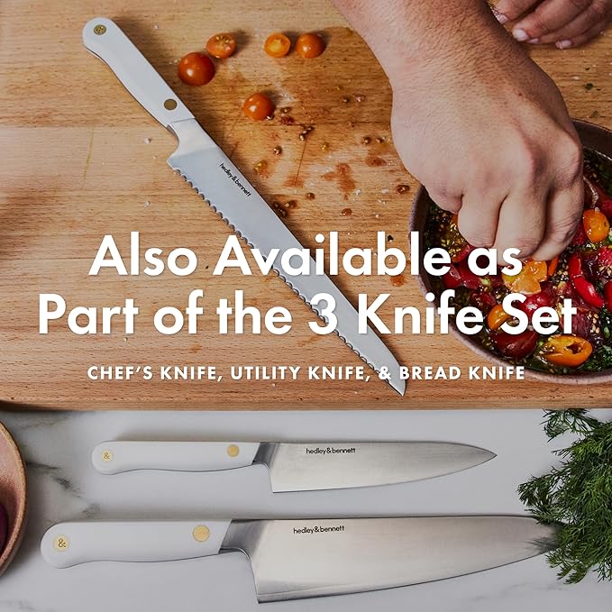 hedley & bennett Professional Chef Knife - Sharp 8 inch Japanese Kitchen Blade - Three-Layer Steel for Cutting Meat and Vegetables - Ergonomic Handle - Cooking Gift - Enoki (White)