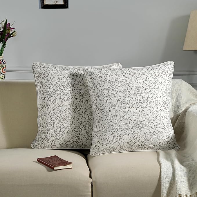 Ridhi Modern Farmhouse Pillow Covers Decorative Cotton Throw Pillow Covers Set of 2 Taupe Cushion Covers with Piping for Couch Sofa Bed Living Room Spring Home Decor 18x18