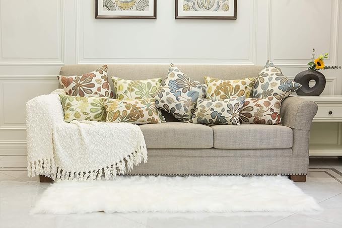 Mika Home Set of 2 Jacquard Tropical Leaf Pattern Oblong Throw Pillow Covers Accent Pillowcase 12X20 Inches,Teal Cream