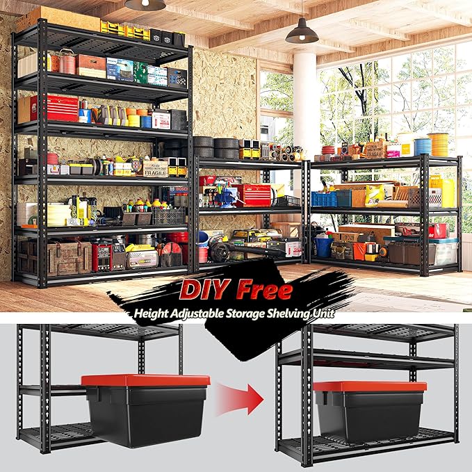 REIBII 3300LBS Storage Shelves 78" H Garage Shelving Units Metal Garage Storage Rack 6 Tier Adjustable Shelving Unit for Basement Warehouse Pantry 48" W X 18" D X 78" H