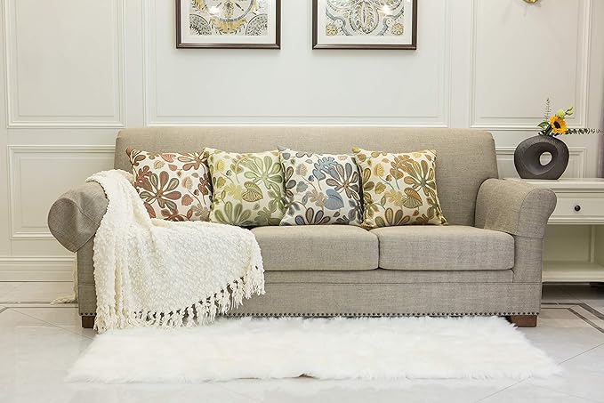 Mika Home Set of 2 Jacquard Tropical Leaf Pattern Throw Pillow Covers Decorative Pillowcase 22X22 Inches,Teal Cream