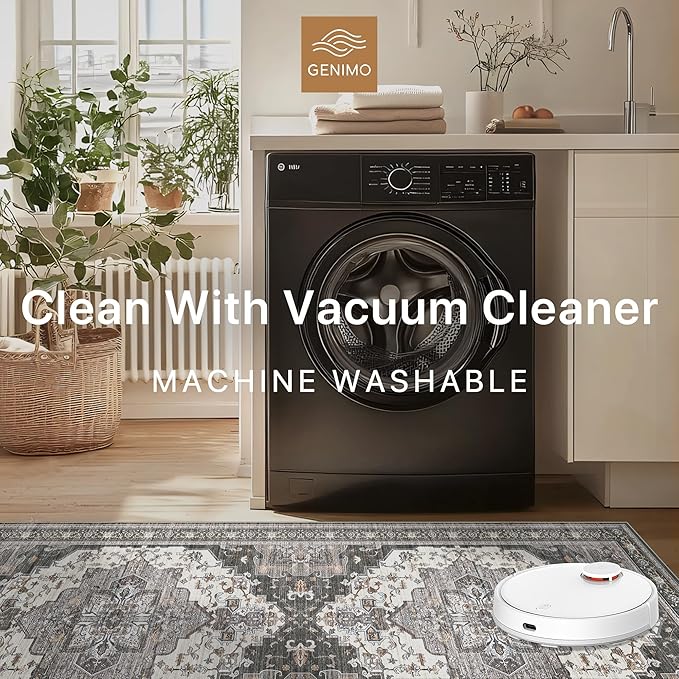 GENIMO 2X5 Hallway Runner Rug, Machine Washable Non Slip Vintage Floral Patchwork Runners, Thin Low Pile Chenille Carpet Runners for Entryway, Kitchen, Bathroom, Bedroom, Slate Gray