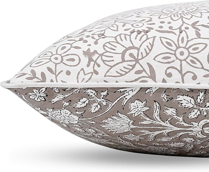 Ridhi Modern Farmhouse Pillow Covers Decorative Cotton Throw Pillow Covers Set of 2 Taupe Cushion Covers with Piping for Couch Sofa Bed Living Room Spring Home Decor 20x20