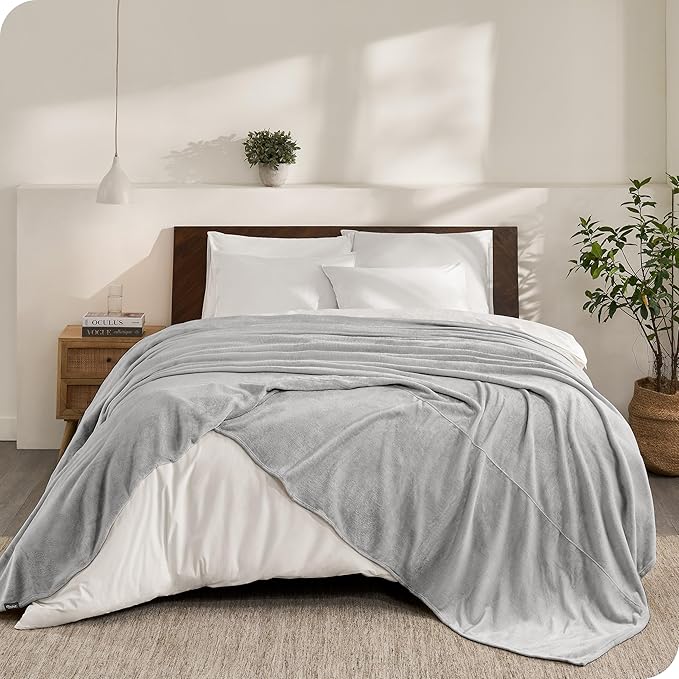 Bare Home Fleece Blanket - Giant Size - Ultra-Soft Lightweight for Bed, Sofa, and Couch - Luxury Microplush - Cozy Warm Blanket (Giant, Light Grey)
