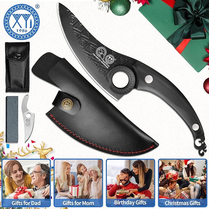 XYJ Authentic Since 1986, FULL TANG 6 Inch Boning Knife With Sheath, Stainless Steel Deboning Meat Cleaver for Meat Cutting, Vegetable Kitchen Knife for Outdoor Camping