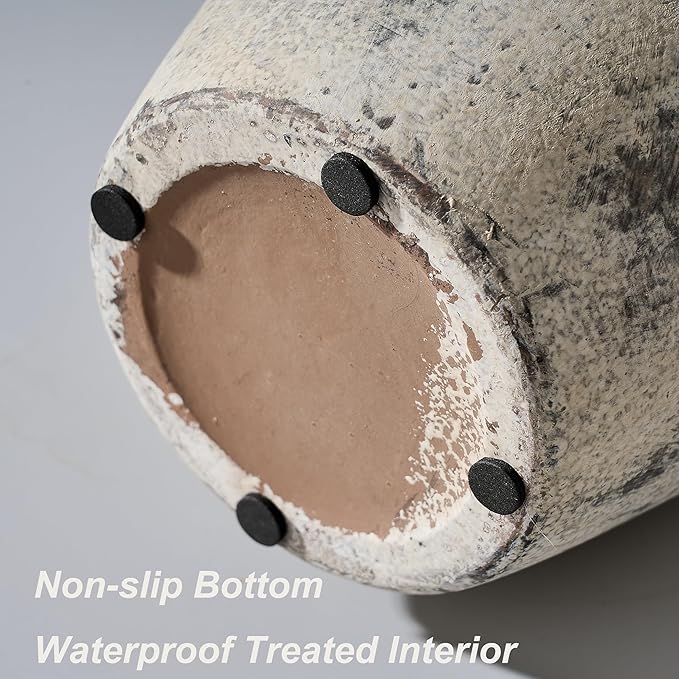 9.84 Inch Ceramic Vase with Handles, Tuscan Decor Antique Terracotta Vase, Rustic Decorative Flower Vase for Home Decor, Farmhouse, Living Room, Table, Bedroom, Office, Entrance- Gray