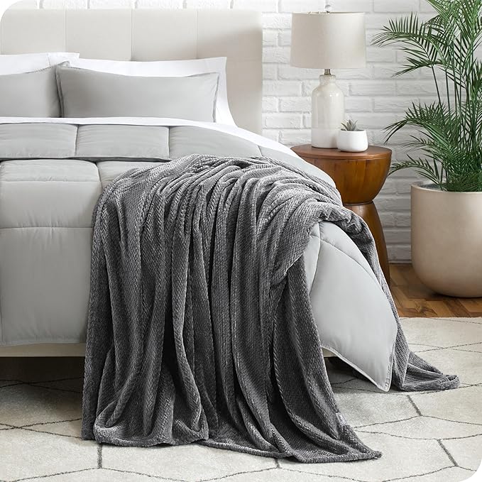Bare Home Textured Fleece Blanket - Twin/Twin Extra Long - Ultra-Soft Lightweight for Bed, Sofa, and Couch - Luxury Microplush - Cozy Warm Blanket (Twin/Twin XL, Chevron Grey)