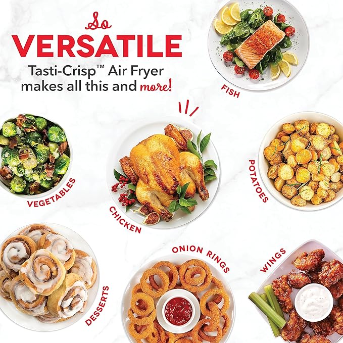 DASH Tasti-Crisp™ Electric Air Fryer Oven, 6 Qt. Family Size, Black – Compact Air Fryer with Large Basket for Healthier Food in Minutes, Ideal for Small Spaces - Auto Shut Off, Analog, 1700-Watt
