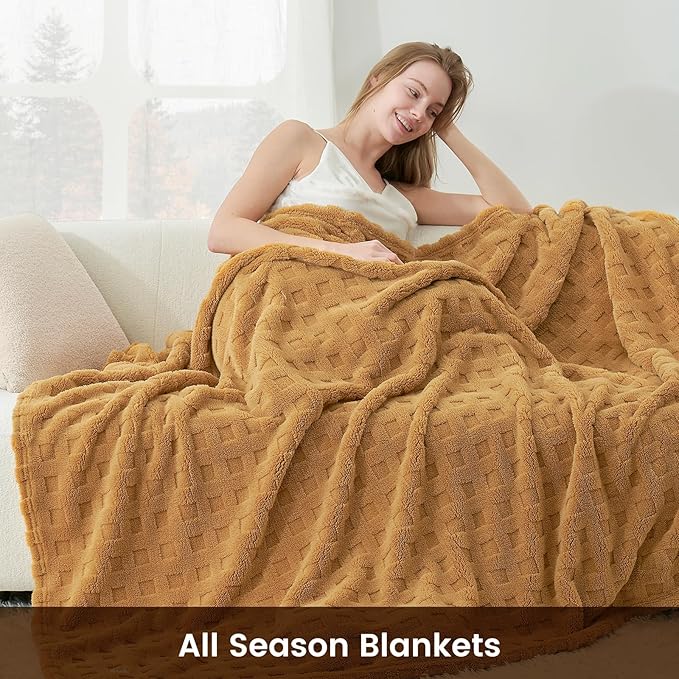 Cozy Bliss Soft Queen Size Waffle Blanket - Lightweight Cozy Blankets Gift for Women,Cute Checkered Throws Blanket for Bed, Couch and Sofa,Brown,90x90 Inches