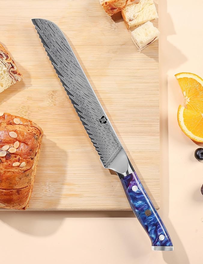 WILDMOK Serrated Bread Knife, 8 inch 67-Layer Damascus Steel Bread Knife, Ergonomic Strong durable resin handle with Luxury Gift Box