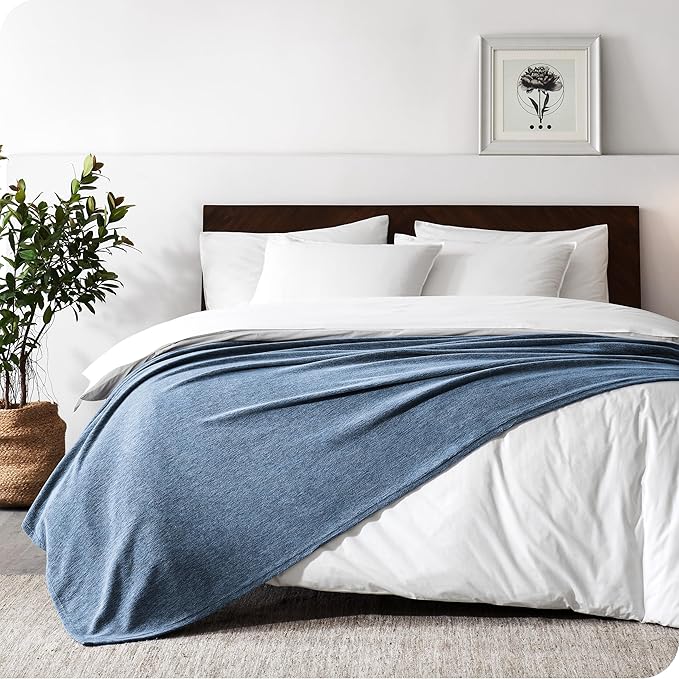 Bare Home Polar Fleece Blanket - Extra Long - Heathered Dark Blue - Warm & Cozy - Premium Fleece - Throw for Bed, Camping and Travel - Lightweight (Twin/Twin XL, Heathered Dark Blue)