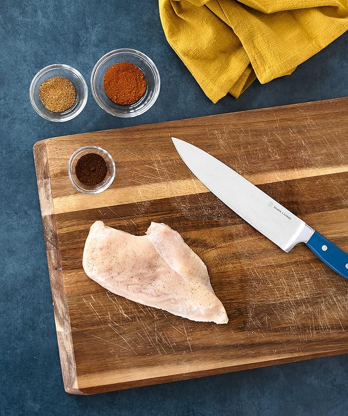 DURA LIVING 8 Inch Professional Chef Knife – High Carbon Stainless Steel, Razor-Sharp, Versatile Cooking & Cutting Kitchen Knife, Ergonomic Handle, Sleek Royal Blue Design
