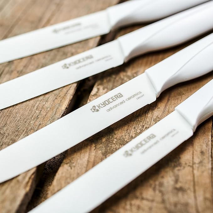 Kyocera 4-piece Ceramic Steak Knife Set, 4.5" White