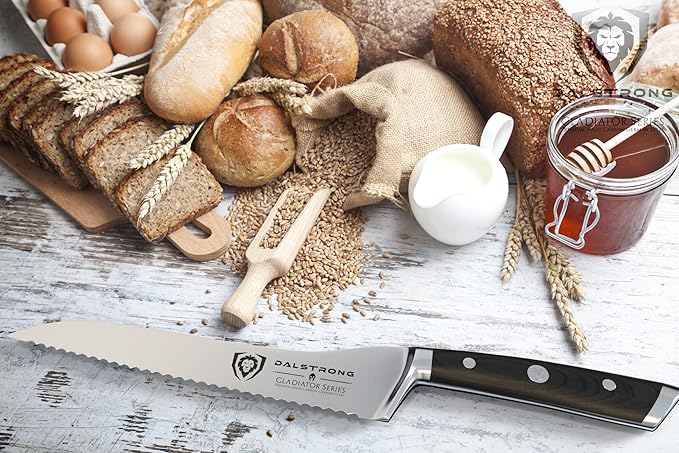Dalstrong Serrated Offset Bread Knife - 8 inch - Gladiator Series Elite - Deli Knife - Forged German High-Carbon Steel - Bread Slicer - Slicing Knife - G10 Handle - Sheath - NSF Certified