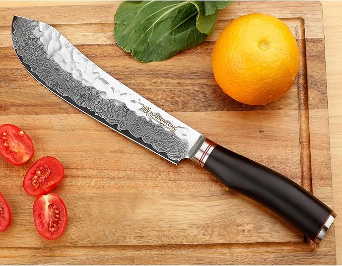YOUSUNLONG Breaking Knife Bull Nose Butcher Knife 8" Japanese 67 Layers Hammered Damascus Steel with Natural Leadwood Handle