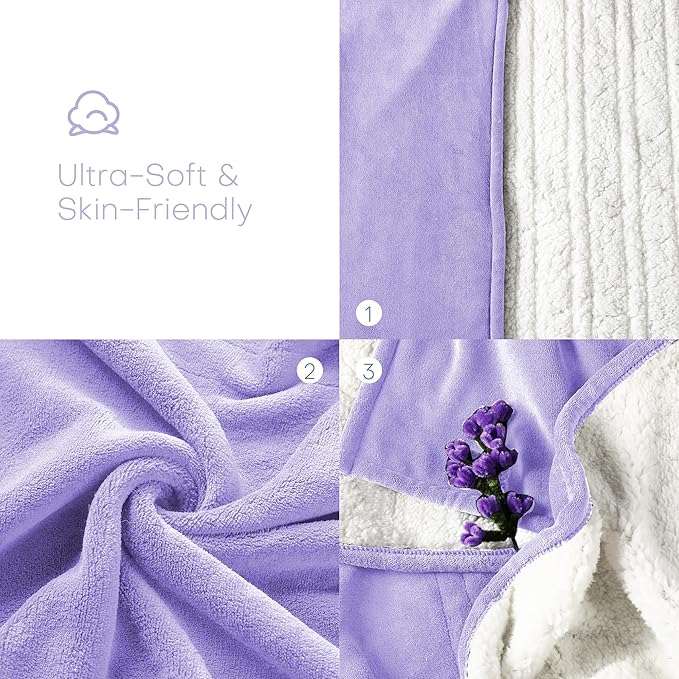 Electric Heated Blanket King Size 90"x100" - Coral Fleece & Sherpa Fabric Dual-Sided, 4 Heat Settings & 10 Hours Auto Off, Soft Warming Throw for Home, Office, or Bed, Machine Washable, Light Purple