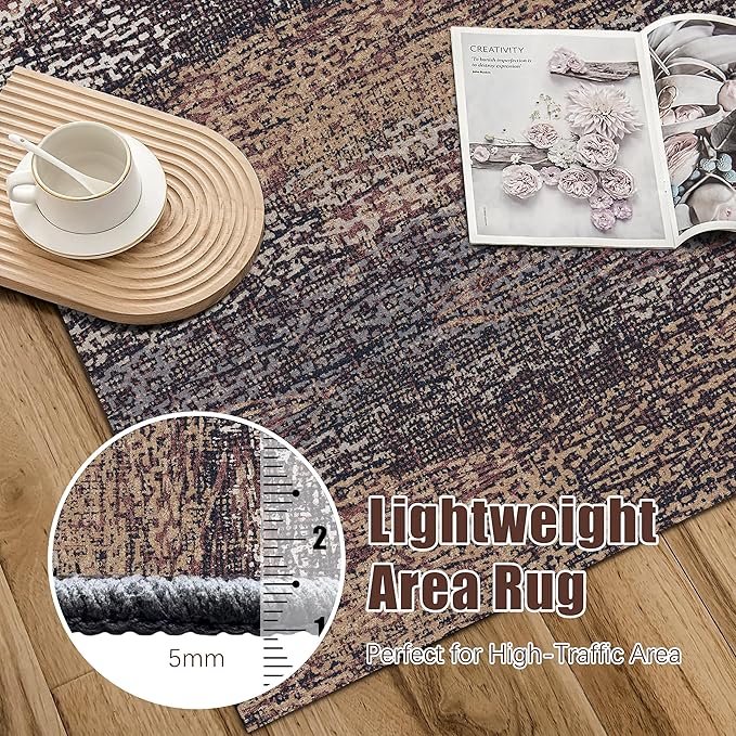 RUGSURE Washable Area Rug - 1/6 Thick - Stain & Water Resistant Non-Slip - Resistant Rug for Living Room, Bedroom, Nursery, Pet & Child Friendly, Vintage Charm Area Rugs (Rust, 8' x 10')