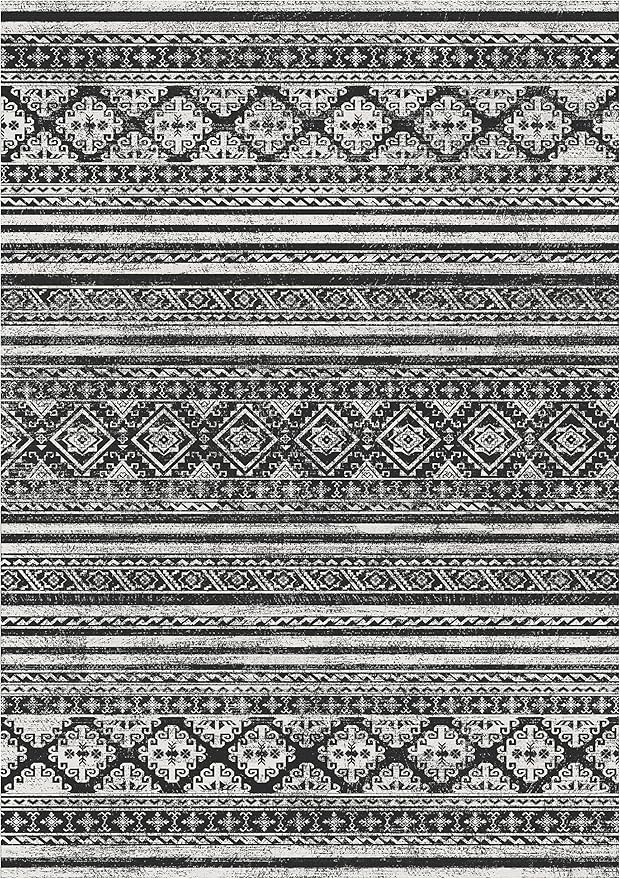 RUGSURE Washable Area Rugs 5' x 7' - 1/6 Thick - Moroccan-Inspired -Stain & Water Resistant Non-Slip - Resistant Rug for Living Room, Bedroom, Nursery, Pet & Child Friendly (Black)