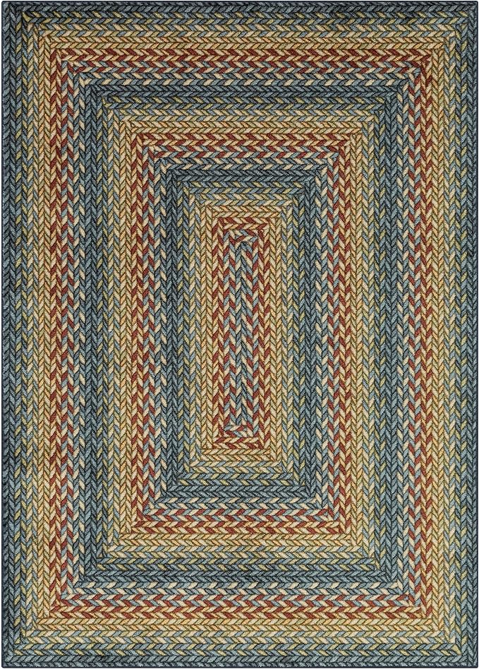 Maples Rugs Marion Bohemian Braided Design Print Area Rug – Made in USA – Low Pile, Non Slip Pet-Friendly Mat for Bedroom, Office, Living & Dining Room, 5' x 7', Multi-Color